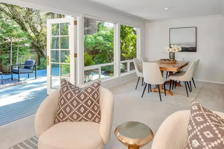 The living room opens the perfect backyard.