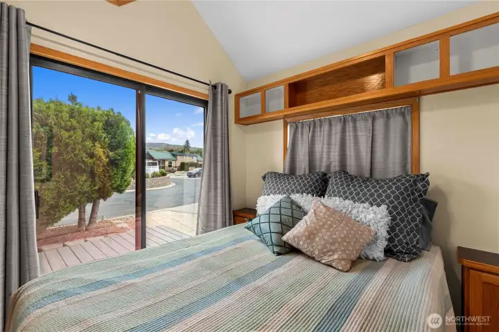 That big slider lets in lots of light during the day, and the curtains provide darkness for a good night's sleep.