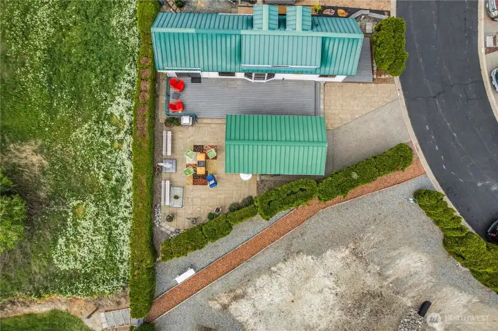 Bird's eye view of the home with sleeping casita and private back yard oasis.