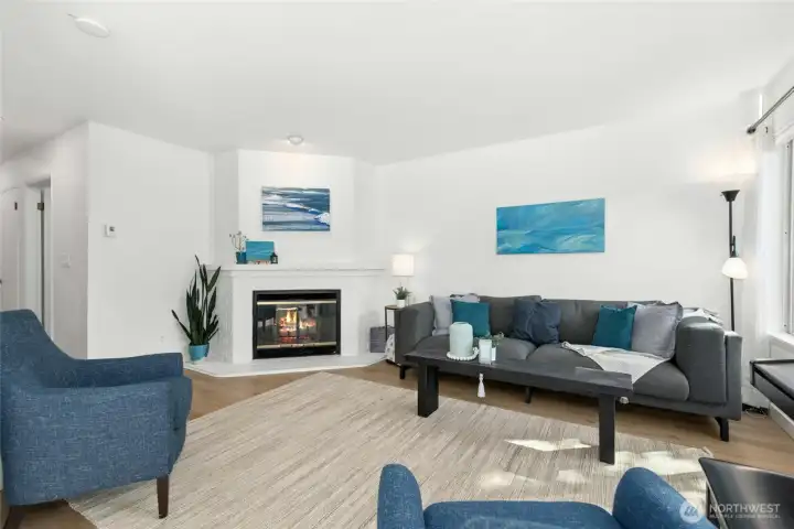 Cozy wood burning fireplace