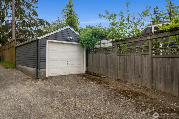 detached garage and additional parking accessible via the alley