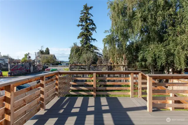 Large deck located back of the building