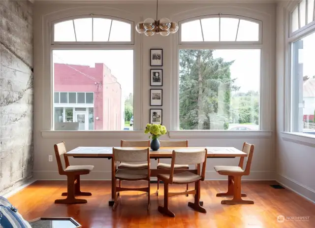 Conference table located at the front of the building