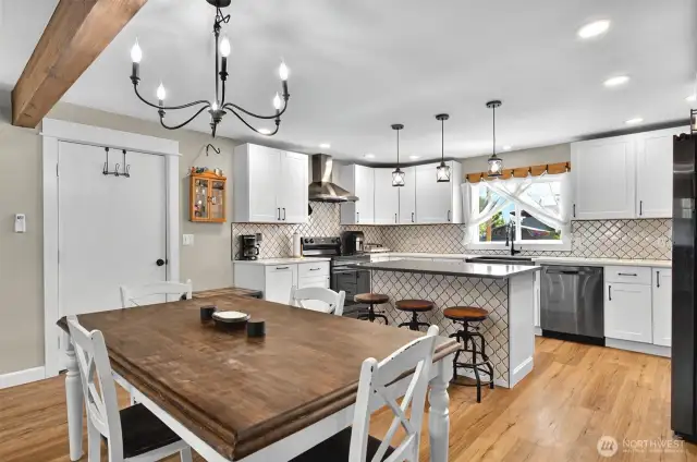 Gorgeous kitchen with lots of light and high quality appliances.