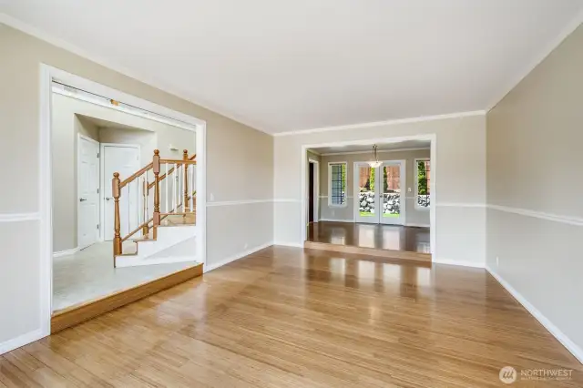 Refinished bamboo floors, floor tile regrouted. French Doors out to covered patio