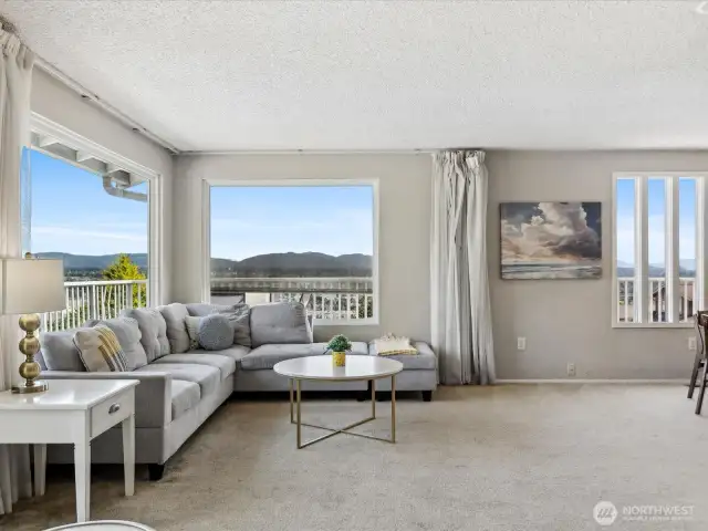 Family room with the Cascade Mountain range in background.
