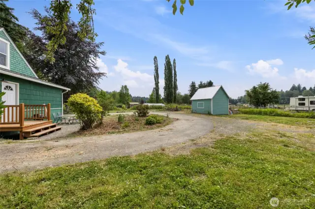 Convenient backyard shed with loft provides extra storage space