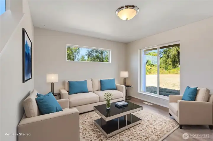 Front room virtually staged.