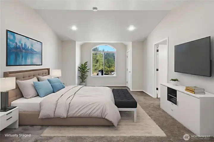 Virtually staged primary bedroom
