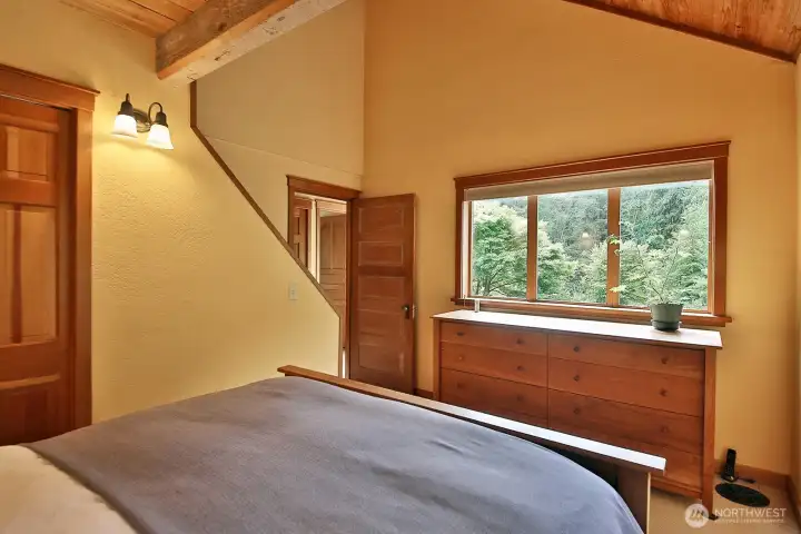 Southwest side of the home looking out upon the gardens.