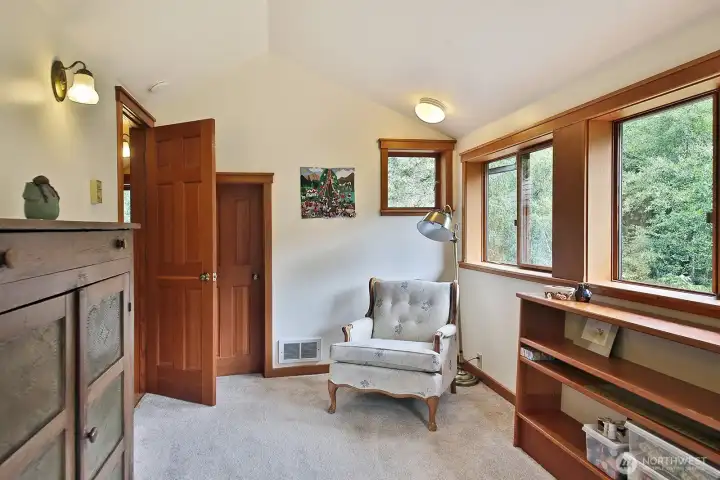 There are two spacious walk in closets on each side of the office/seweing room (you are on the third level of the home).