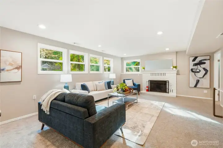 Spacious Lower Level Flex Room with Fireplace and Multiple Windows