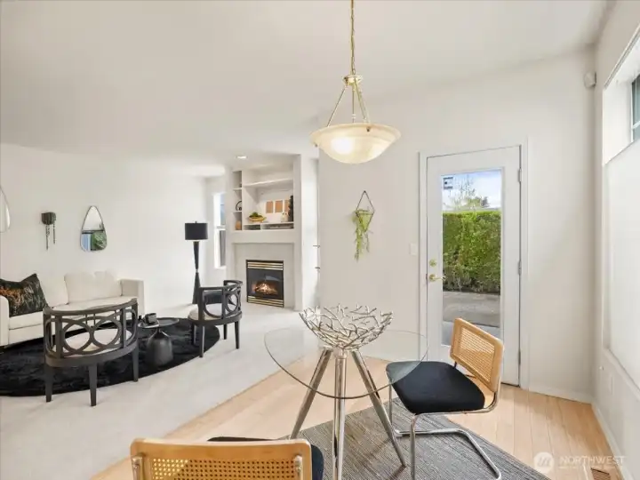 Dining area and kitchen have direct access to a private patio, extending your living space outdoors.