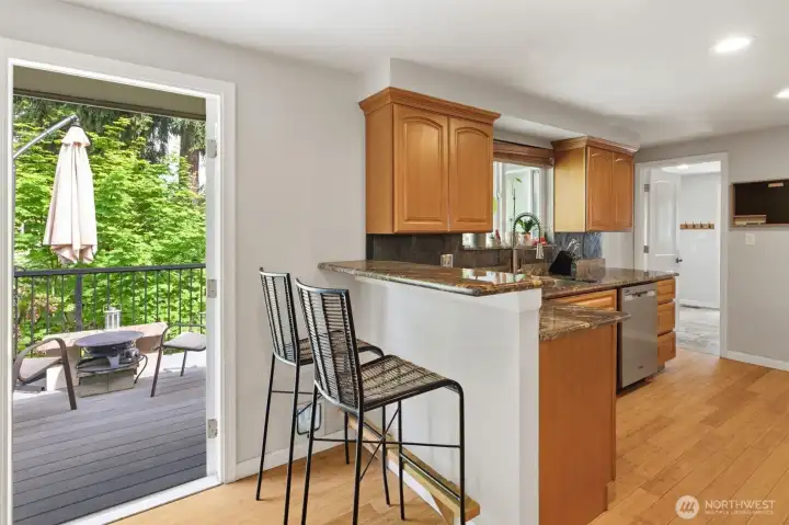 Kitchen eating area, with direct access to deck and hot tub.