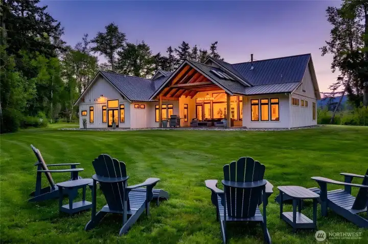 Backyard at twilight.