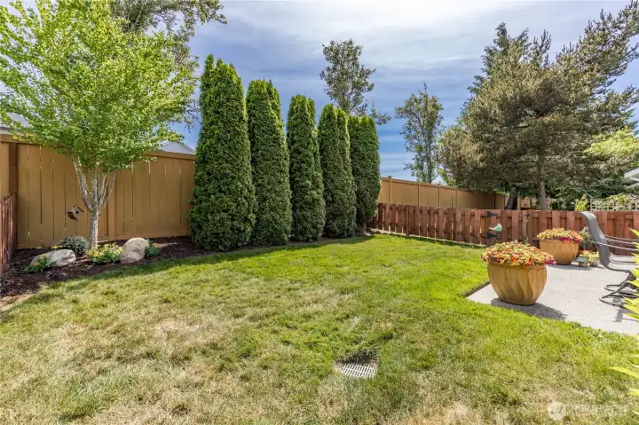 Beautiful mature trees offer additional privacy in your fully-fenced backyard.