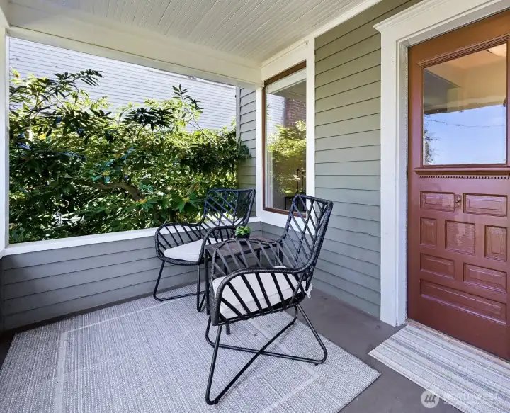 Enjoy morning coffee or evening beverages from the elevated porch Enjoy morning coffee or evening beverages from the elevated porch