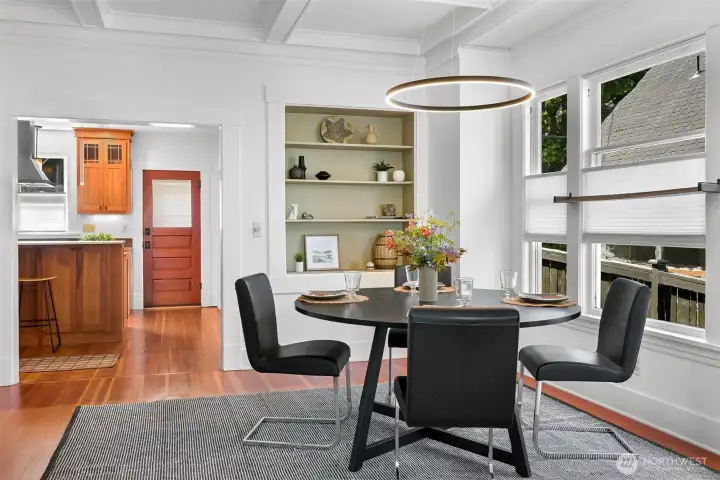 The built in display shelves can accommodate favorite stemware, pottery or collectibles The built in display shelves can accommodate favorite stemware, pottery or collectibles