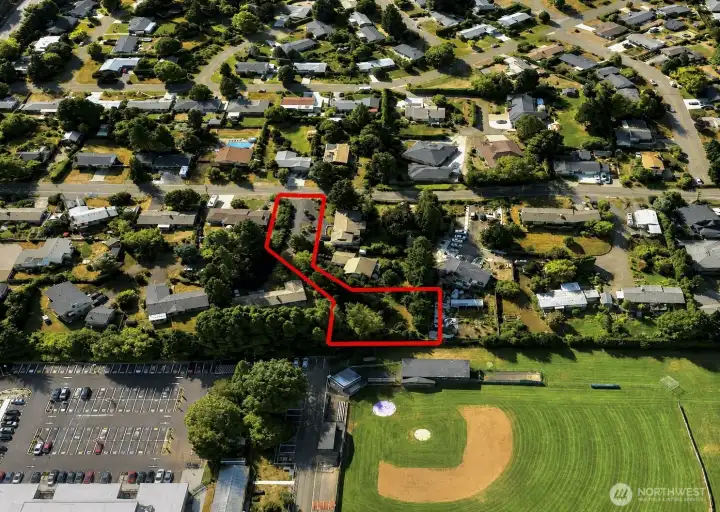 Overhead view with approximate boundaries in red. Overhead view with approximate boundaries in red.