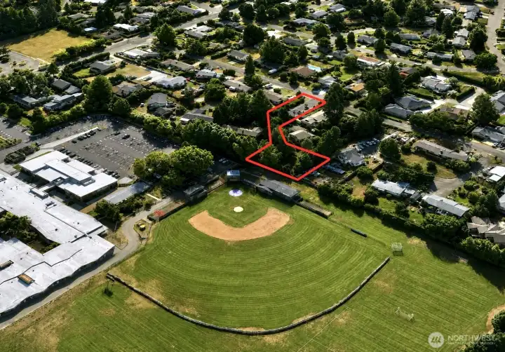 Overhead view with approximate boundaries in red. Overhead view with approximate boundaries in red.