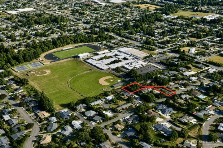 Overhead view with approximate boundaries in red. Overhead view with approximate boundaries in red.
