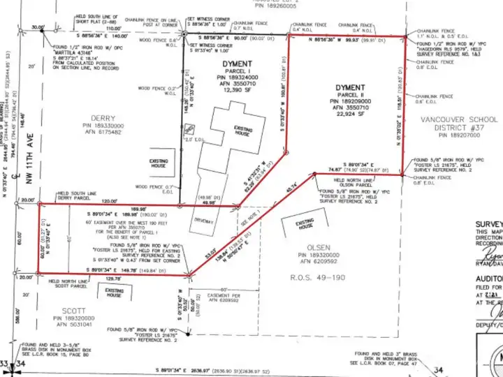 Survey with boundaries in red. Survey with boundaries in red.
