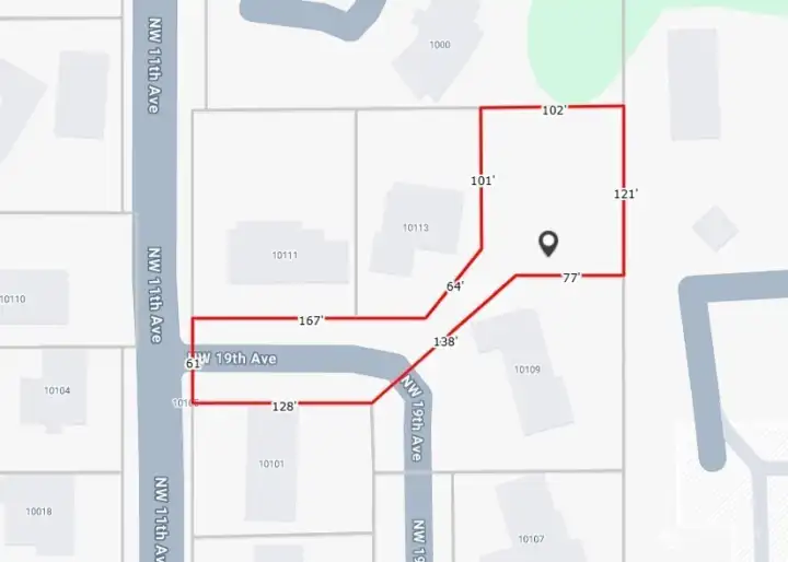 Overhead view with approximate boundaries in red. Overhead view with approximate boundaries in red.