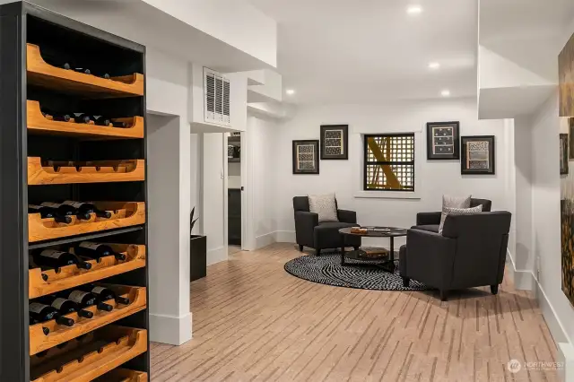 The lower level offers additional entertaining space and eco-friendly cork flooring.