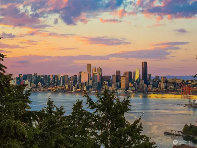 Sweeping views of the Seattle skyline from the patio.