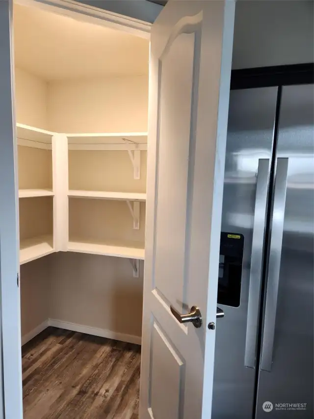 Pantry with functional solid shelving.