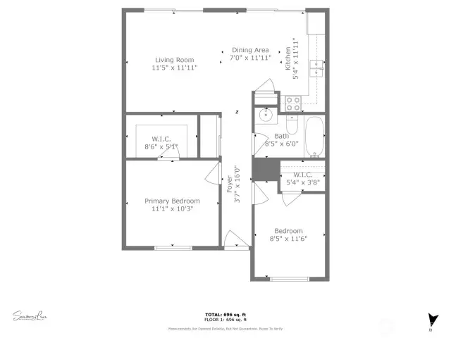 Floor plan.  The actual square footage of the Condo is 763
