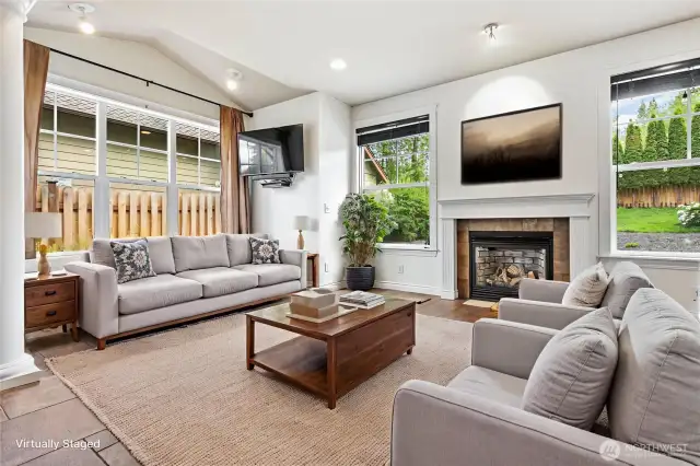 Cozy up to the gas fireplace. Virtually staged.
