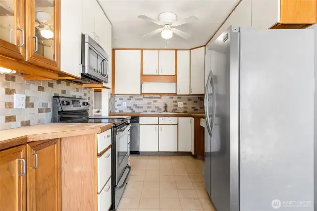 Lots of cabinet and counter space in the fully applianced kitchen