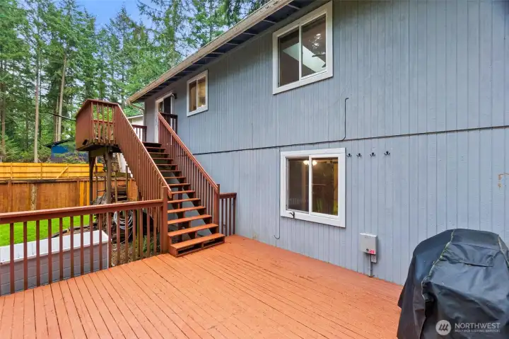 Large deck with access from dining room.