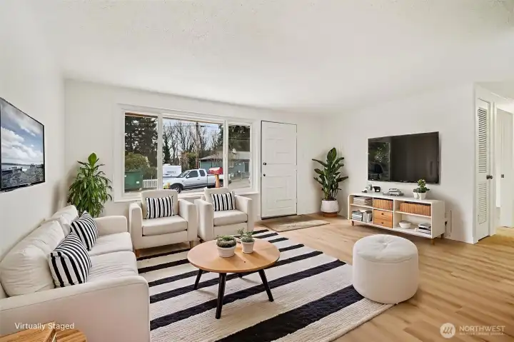 Living room with large west facing window