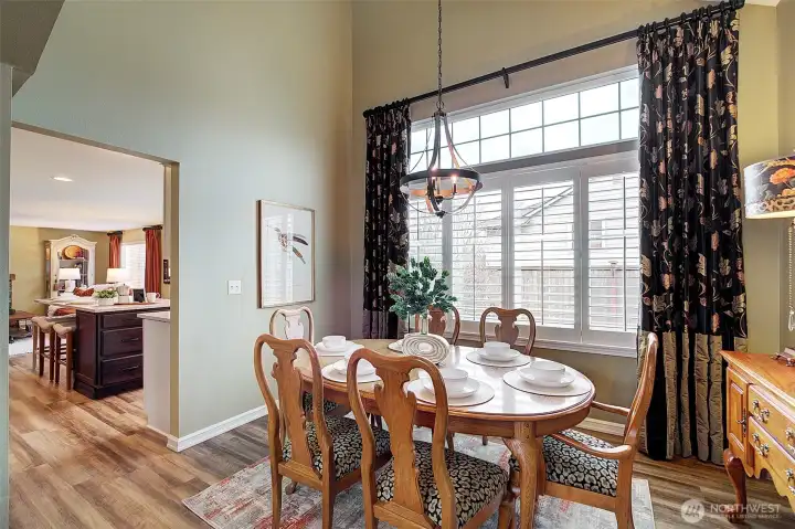 Here you see the dining room transitioning to the kitchen.