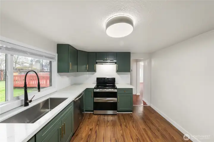 New Modern kitchen with new cabinets and quartz countertops