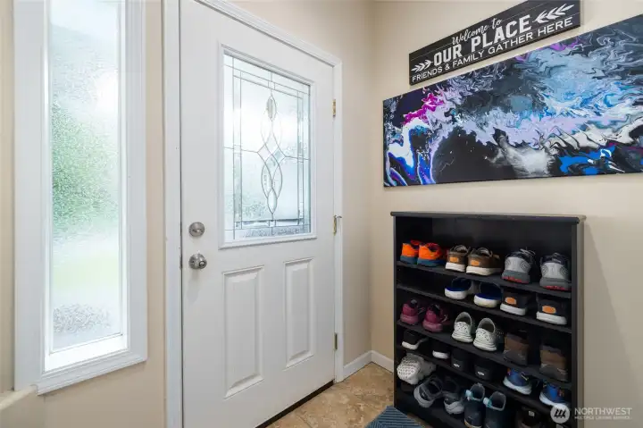 Entryway at the foot of the stairs