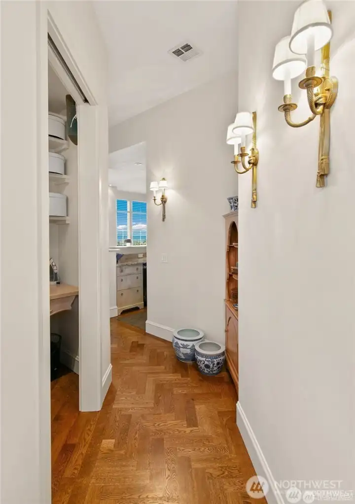 herring bone wood floors upon entry