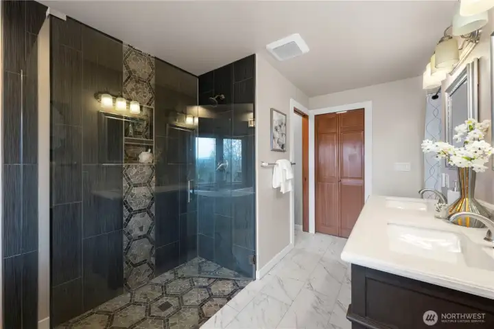 Updated shower - walk-in closet
