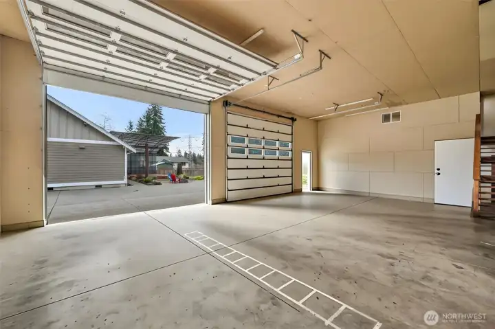 Oversized detached garage with extra space for storage or hobbies