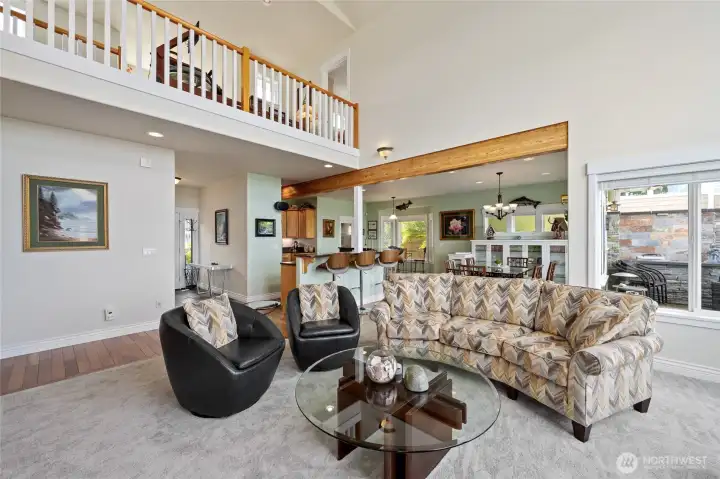 Open living room to dining and kitchen Open living room to dining and kitchen