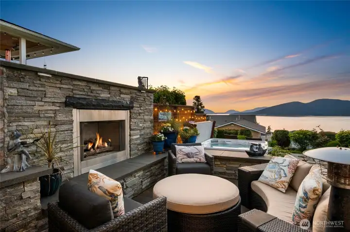 Enjoy outdoor living on your generous view deck & patio with gas fireplace, built-on electric marine grade stainless steel BBQ, Sonos speaker outside, retractable sun shade. Enjoy outdoor living on your generous view deck & patio with gas fireplace, built-on electric marine grade stainless steel BBQ, Sonos speaker outside, retractable sun shade.
