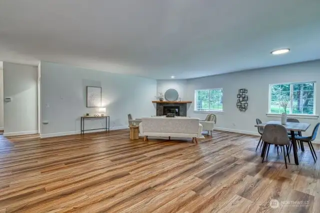 The great room has lots of windows allowing plenty of natural light on those cloudy days.
