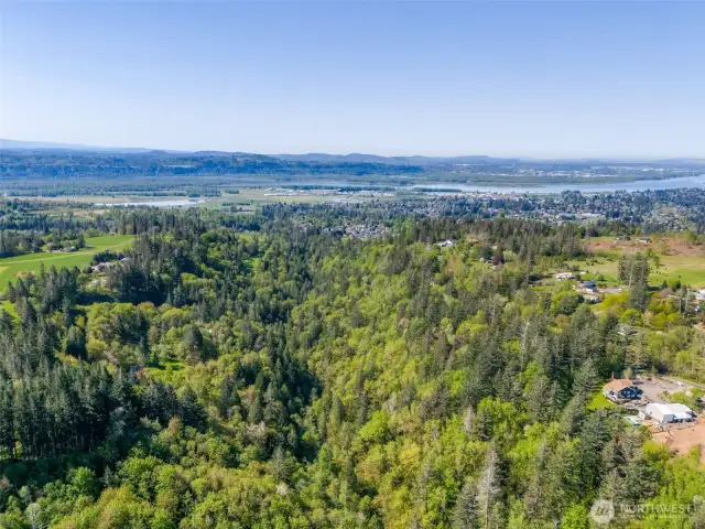 This shows behind and right side of the property drone view.