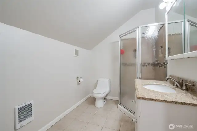 Upper 3/4 bathroom in perfect location.
