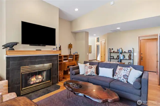 Another view of the main living space. The door on the right leads to the 2+ car garage, and the door in the middle background is the main front door.