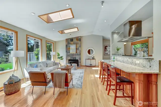 vaulted ceilings, huge windows and skylights