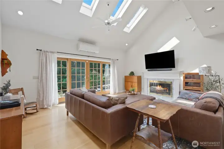 Living Room with French doors to back patio ~ Gas FP