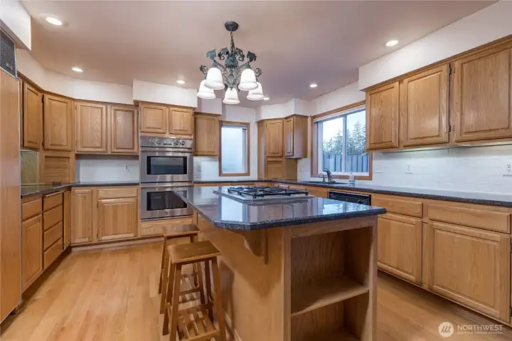 The kitchen has Kenmore double convection ovens for cooking flexibility